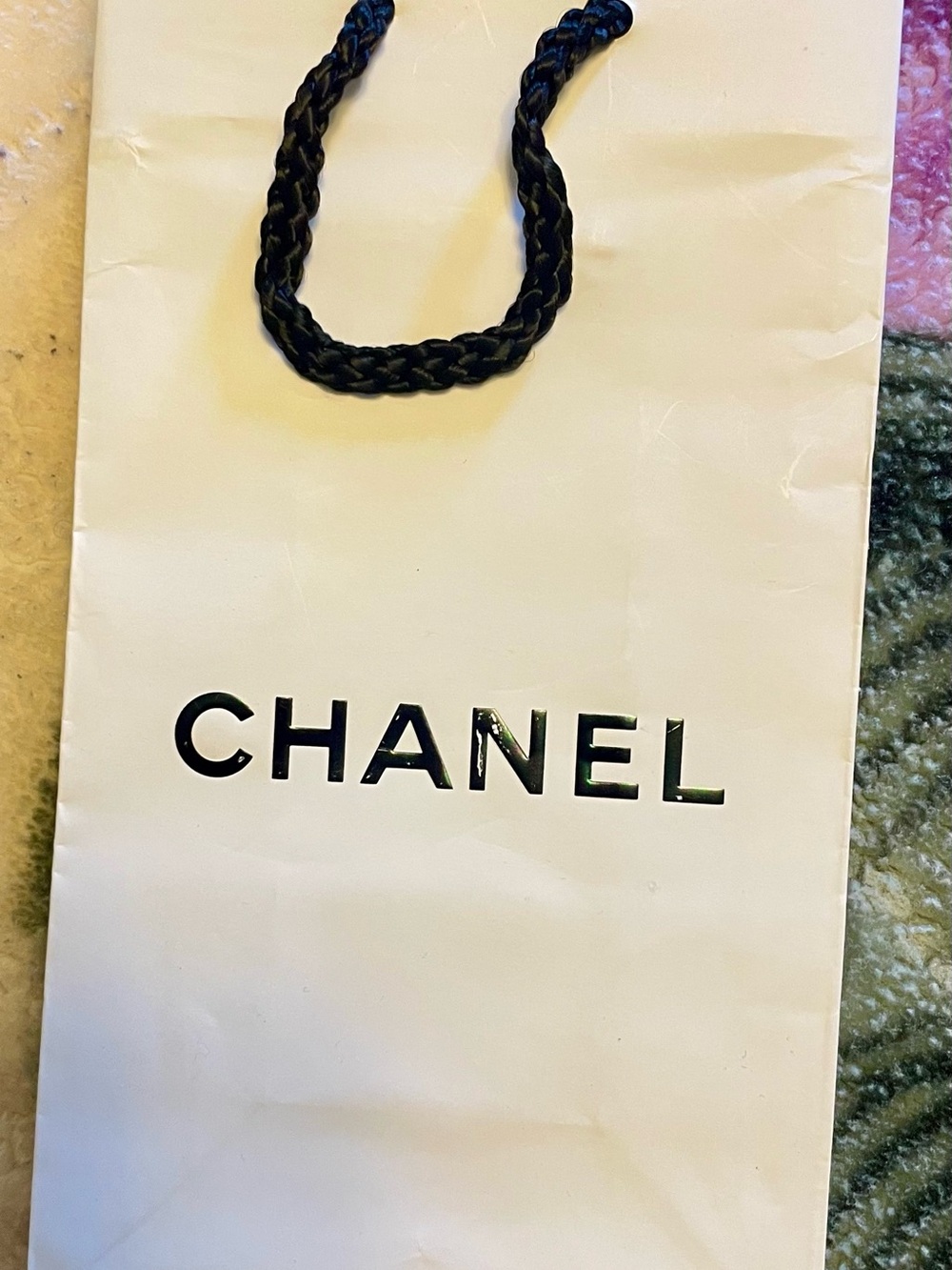 CHANEL White Shopping Bag with Black Braided Handles